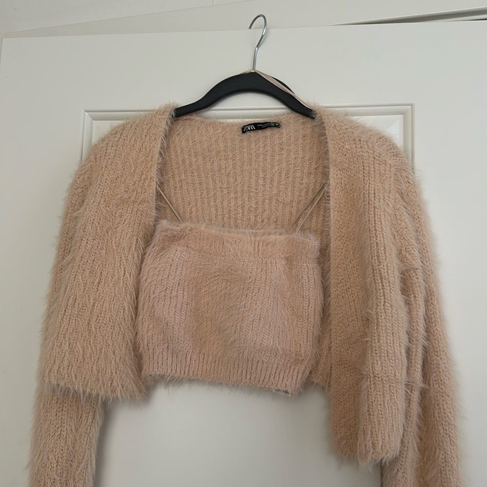 ZARA 2 Piece Fuzzy Set (tank+shrug)
